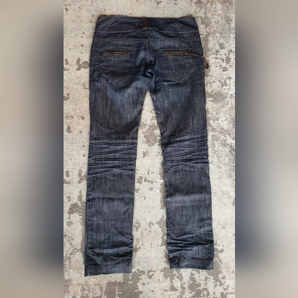 TRF low rise thick blue Hip Hugger denim jeans W Brass Gold Zippers